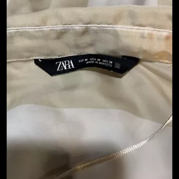 ZARA WOMEN SATIN OVERSIZE V-NECK LONG SLEEVE SAND BEIGE SIZE MEDIUM - Picture 4 of 8